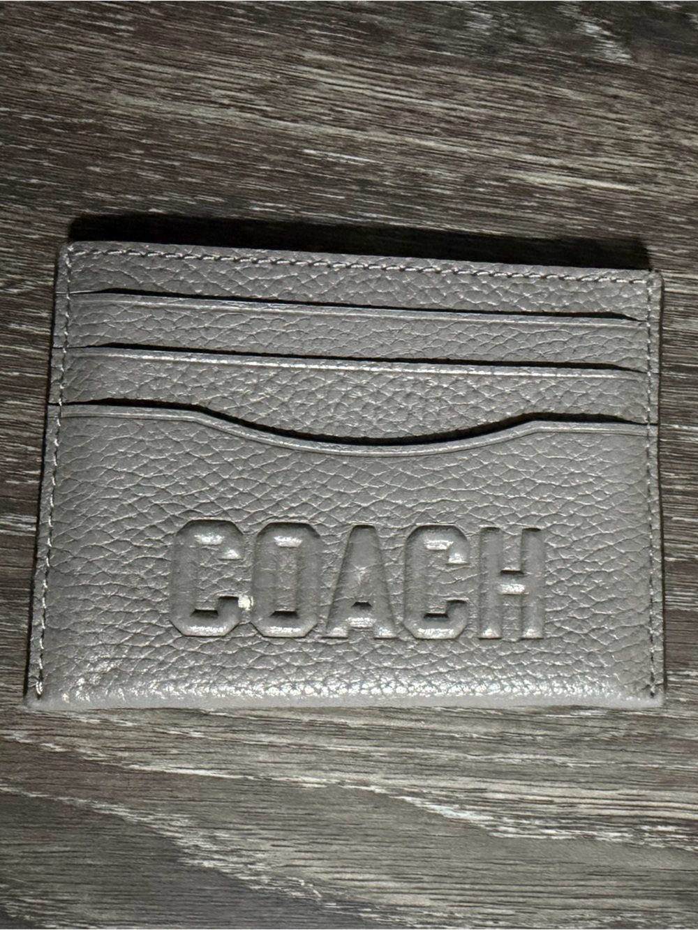 Coach Pebbled Leather Card Case in Light Gray